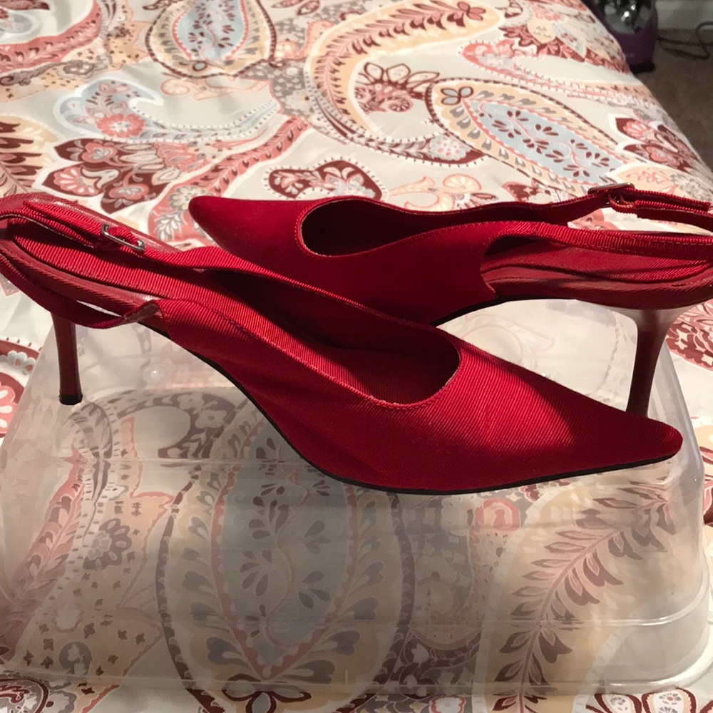 Red high heel shoes.